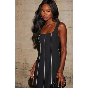 Vici Womens Dress Solange Contrast‎ Piping Cotton Midi Dress Coastal Wide Strap